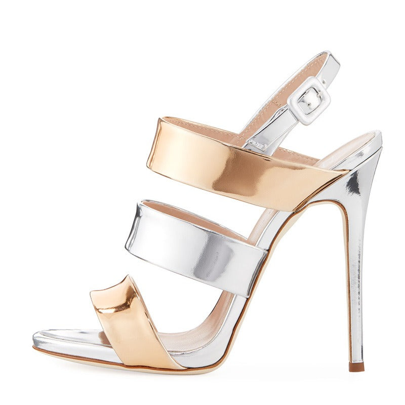 Patent Leather Silver & Gold Open Toed Heels