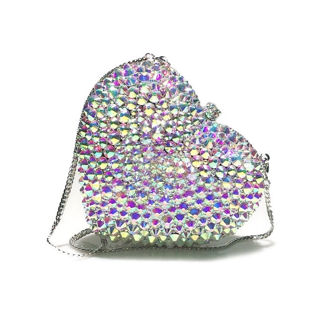 Romantic Diamond Evening Heart Shape Crystal Custom Shoulder Bag