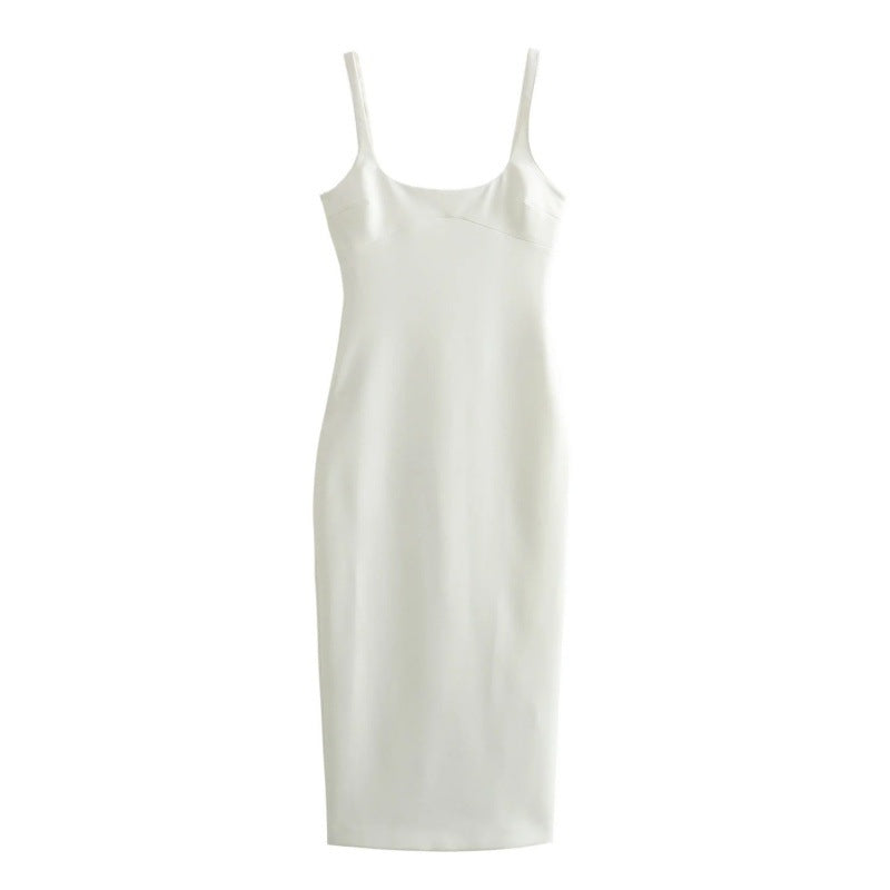 Women's sleeveless solid color fitted mid length dress