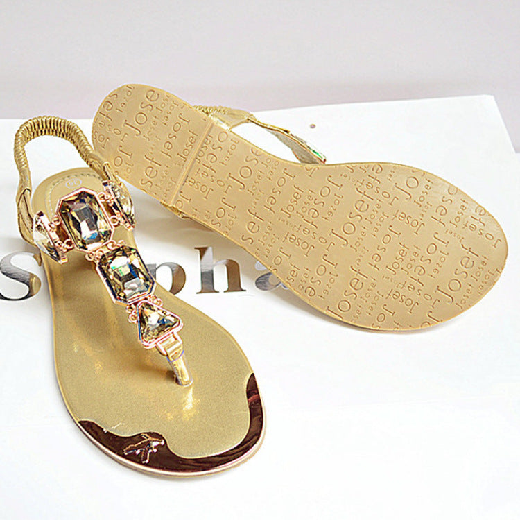 Rhinestone Back Wrist Strap Clip-Toe Herringbone Flats