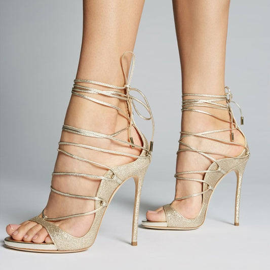 Summer Lace Up Sandals Slim Heel High Heels