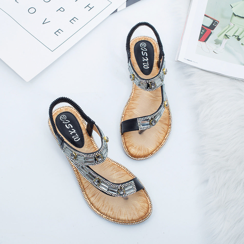 Ladies Shoes Boho Women's Sandals Blue Plaid Flats