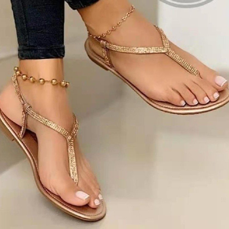 New Summer Fashion Rhinestone Flat Thong Beach Sandals