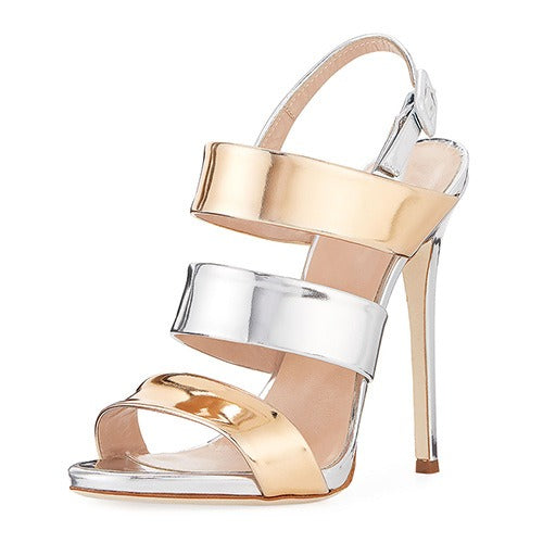 Patent Leather Silver & Gold Open Toed Heels