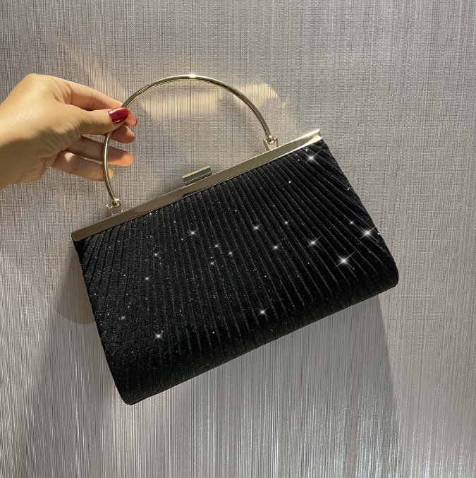 Pleated shiny evening banquet  hand bag