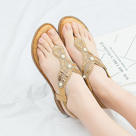 Round Toe Thong Pearl Sandals