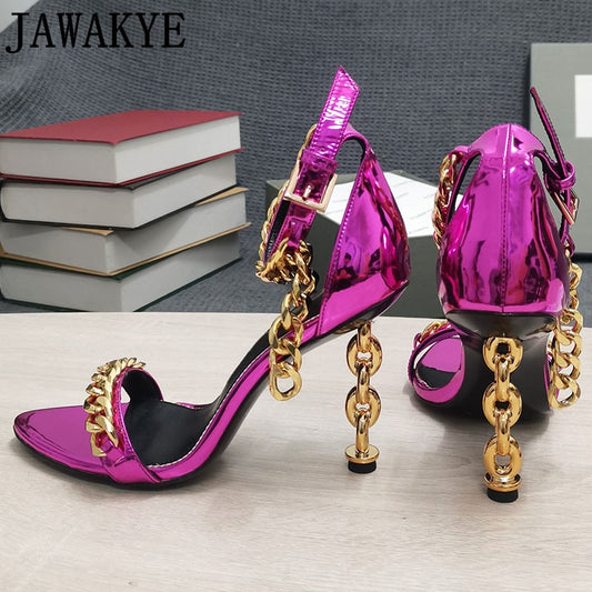 Luxury Gold Chain Sexy Brand Ankle Strap Party High Heel Dress Shoes