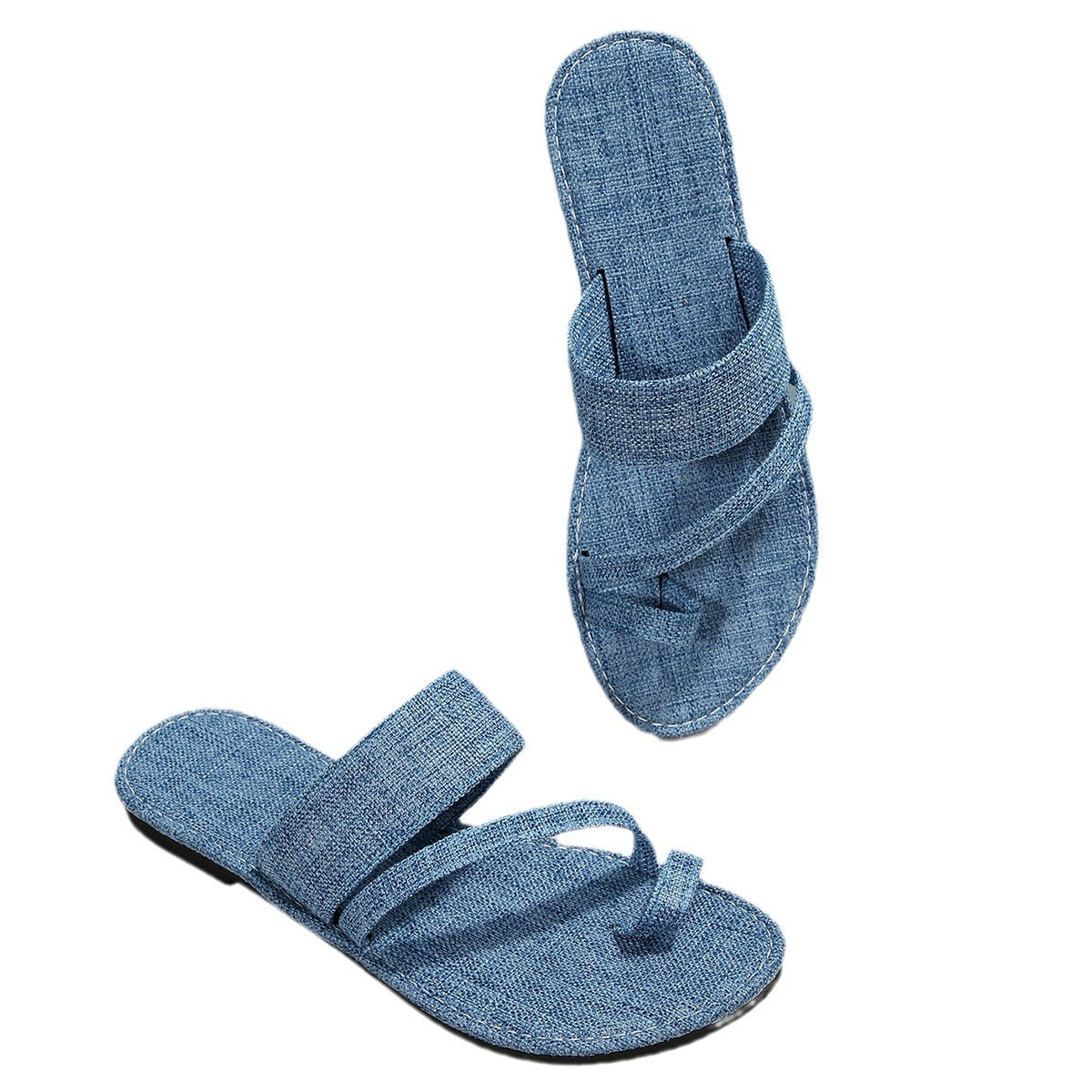 Denim Pullover Toe Solid Color Casual Style Flat Sandal