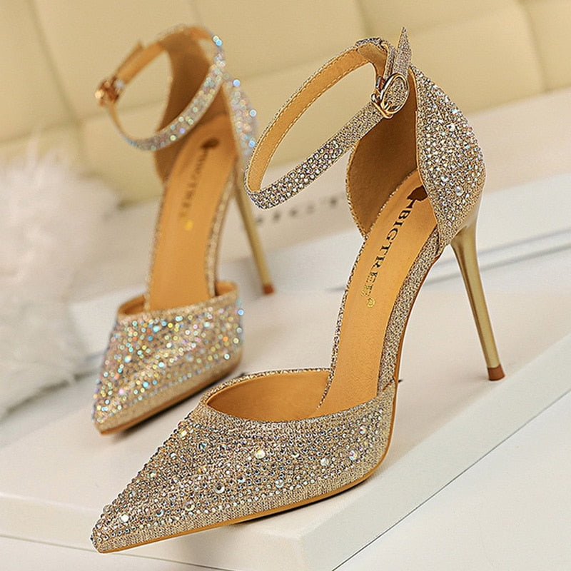 Shiny Rhinestones High Heels Women Stiletto Pumps