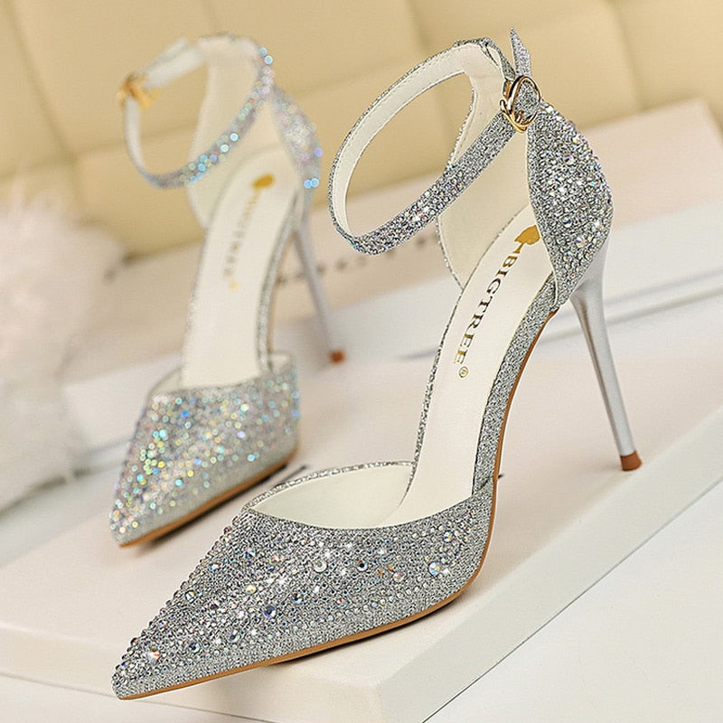 Shiny Rhinestones High Heels Women Stiletto Pumps