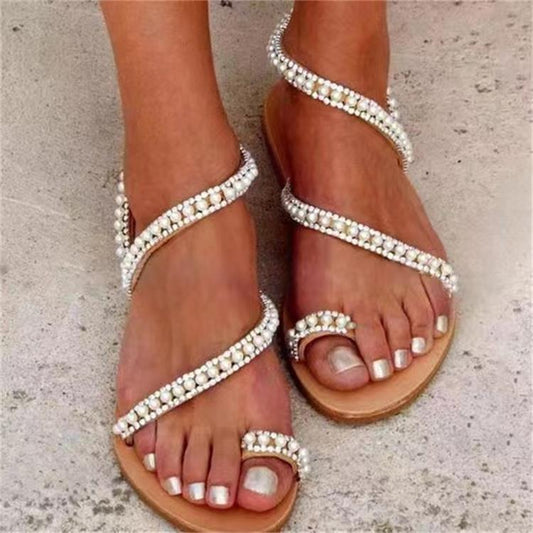 Women's Flat Bottom Rhinestone Beach Shoes