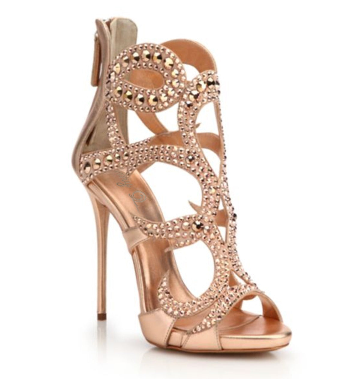 Sexy Luxury High Heel Shoes, Thin Heel, Gold Champagne, Water Diamond