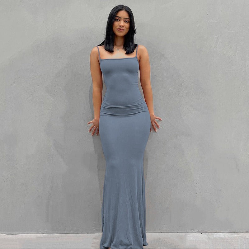 Spaghetti Strap Dress Satin Designer Sleeveless Skims Long Bodycon Elegant Evening Party Dress