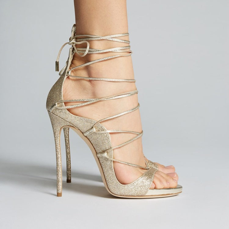 Summer Lace Up Sandals Slim Heel High Heels