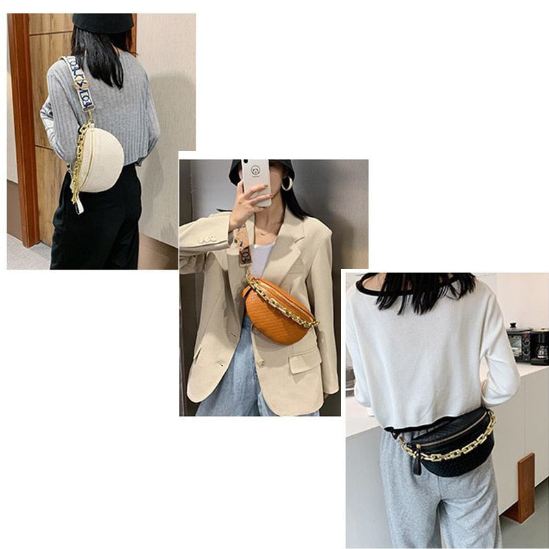 Luxury Women's Fanny Pack High Quality Waist Bag Thick Chain Shoulder Crossbody Chest