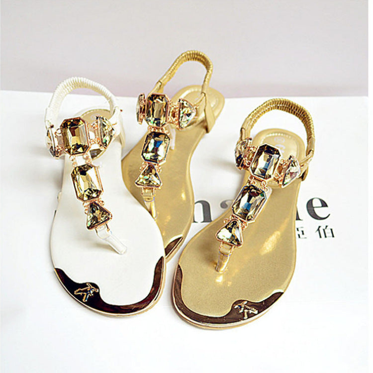 Rhinestone Back Wrist Strap Clip-Toe Herringbone Flats