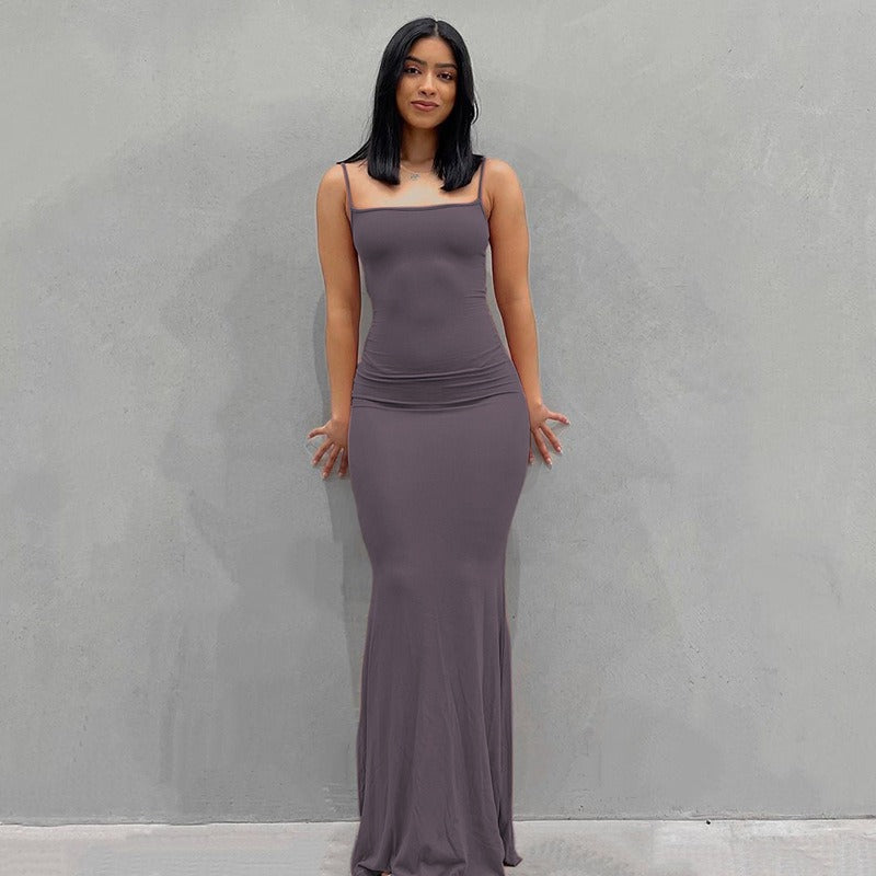 Spaghetti Strap Dress Satin Designer Sleeveless Skims Long Bodycon Elegant Evening Party Dress