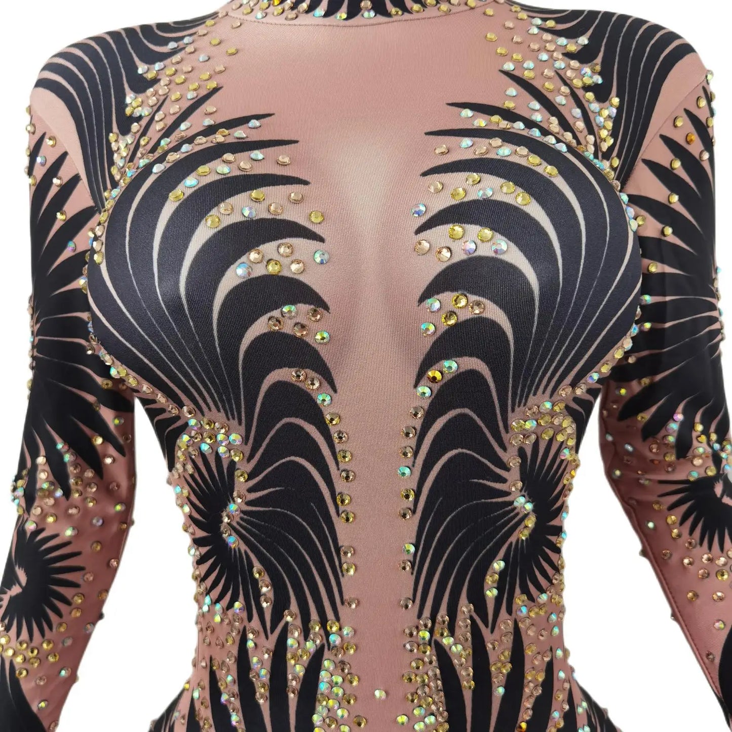 Sparkly Stone Feather Print Jumpsuit Women Sexy Birthday Party