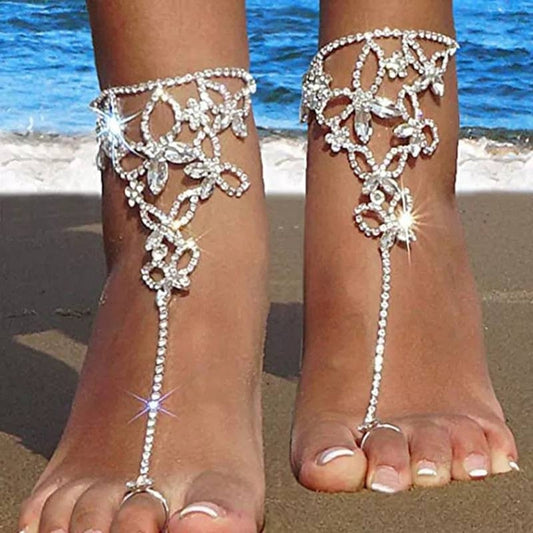 2 pc Women's Adjustable Chain Butterfly Barefoot Sandals